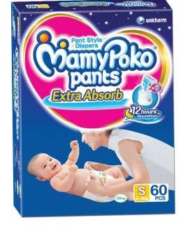 MAMY POKO PANTS DIAPER (SMALL) 60 diapers  Unicharm India