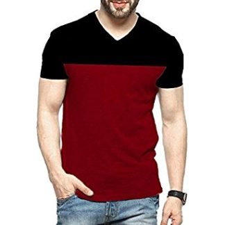 Veirdo Mens Cotton T Shirt Black Maroon Casual T Shirt