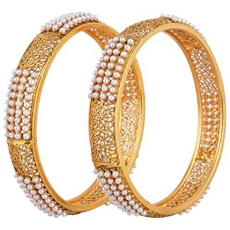 YouBella Designer Gold Plated Jewellery Pearl Studded Bangles for Women and Girls