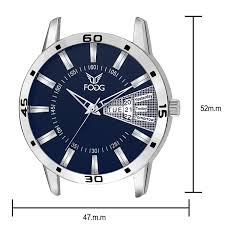 Fogg Stainless Steel Day and Date Blue Dial Analog Mens Watch (2038-BL)