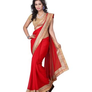 Aai Shree Khodiyar Art Red Chiffon Saree