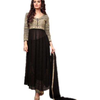 Gktrendz Black Georgette Straight Semi-Stitched Suit