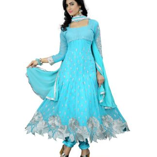 K.C. Blue Georgette Semi Stitched Suit