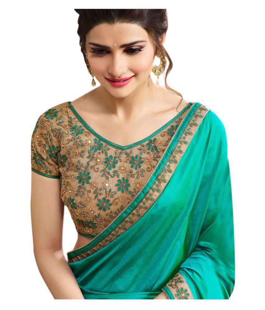 Rama Green Chiffon Printed Saree | Leemboodi