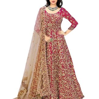 P.K FASHION BAZAR Red Bangalore Silk Anarkali Semi-Stitched Suit