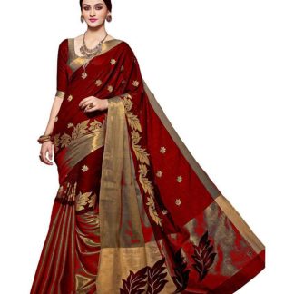 RAJWADI FAB Red Cotton Silk Saree