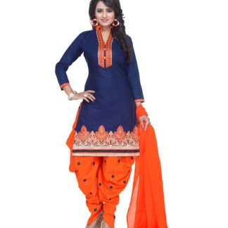 Shivanya Fashion Blue Cotton Straight Semi-Stitched Suit