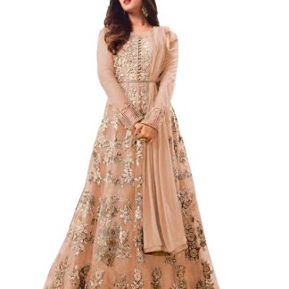 Shreya Creations Peach Net Anarkali Semi-Stitched Suit
