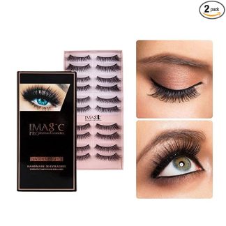 KNYUC MART Imagic Professional Synthetic Fibers False Eyelashes, Natural & soft 100% Handmade 3D Fake Eyelashes And One Lash Glue (Eyelashes Pack 10 Pairs)