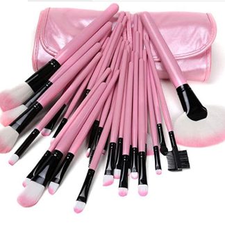 HUDABAR Nylon Bristle Makeup Brush Set With Leather Pouch- Pink, Pack of 24