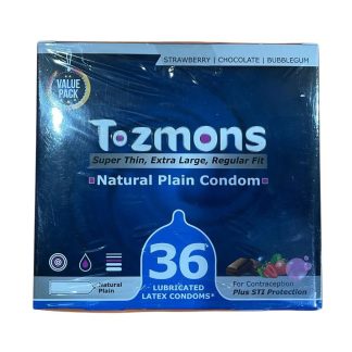 Tozmons Natural Plain Thin Condoms 36 lubricated condoms pack